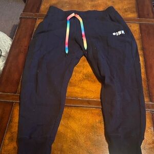 PINK Victoria's Secret Black Joggers with Rainbow Drawstring